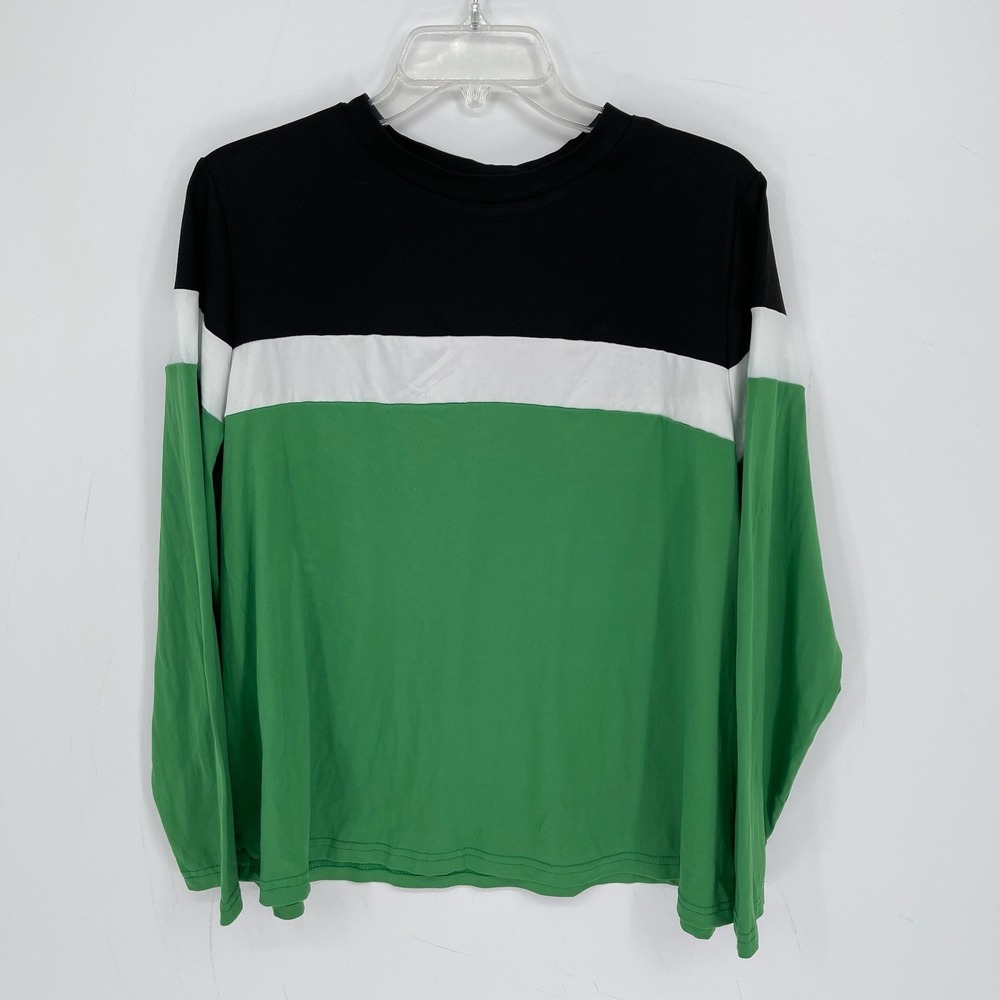 SHEIN Women's Green Colorblock Stretch Pullover Long Sleeve Tee T-Shirt Size 1XL